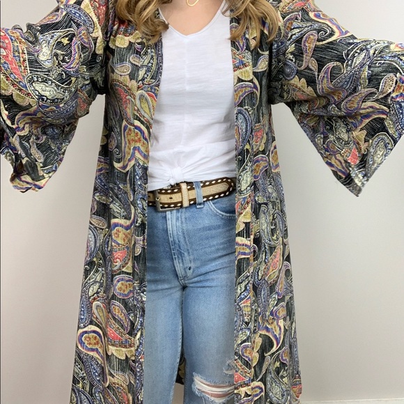 Flip Side Paisley Print Kimono Duster Entro S M L - Picture 4 of 8